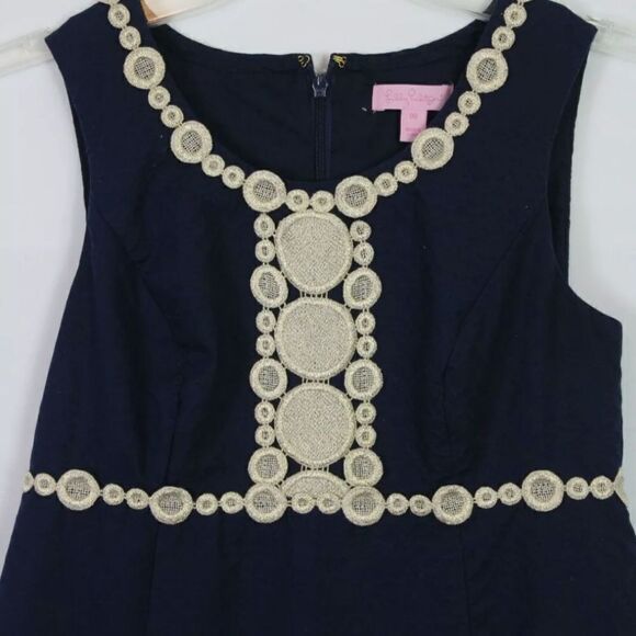 Lilly Pulitzer Womens Rosie Shift Dress Nave Gold Lace Embroidery Lined Size 00 - Picture 5 of 8